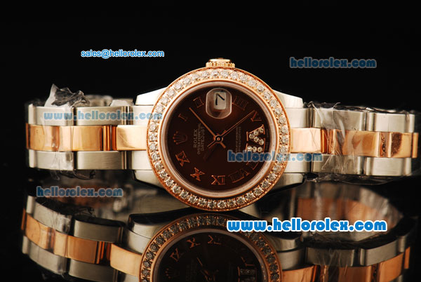 Rolex Datejust Automatic Movement ETA Coating Case with Brown Dial and Diamond Bezel-Rose Gold Roman Numerals - Click Image to Close